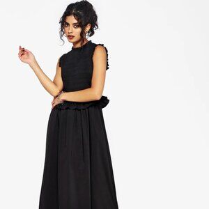 NWT Disturbia Women's Veronica Smocked Bodice Bow Dress US 14 Black Gothic Vibe